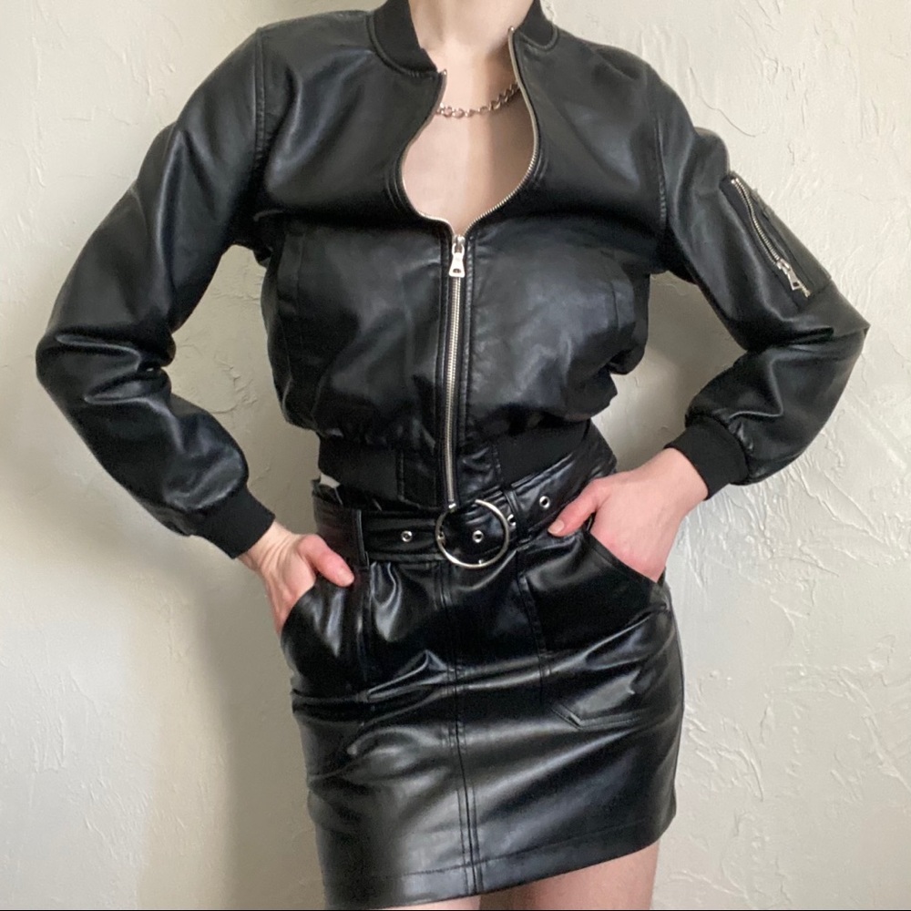 Black leather monochromatic set